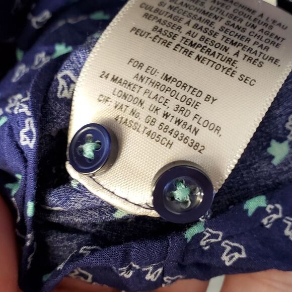 ANTHROPOLOGIE Maeve blouse Clara blue button‎ up split back bird shirt 4 - Picture 6 of 8
